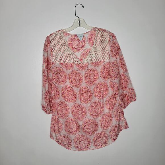 Calypso St. Barth Target Silk Blouse Crochet Pink Medallion Women Medium - Picture 10 of 13